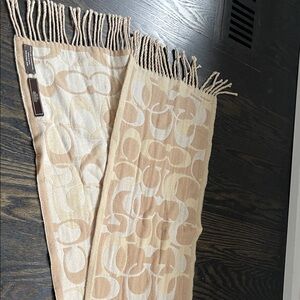 Coach Beige and White Signature Pattern Scarf